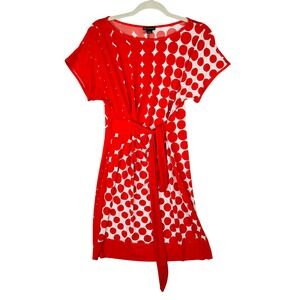 New Directions Red White Polka Dot Short Sleeve Belted Sheath Dress Womens 10